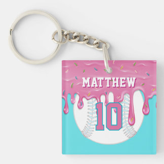 Porte-clés Goutte à Goutte de Baseball Rose & Bleu