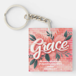 Porte-clés Grace Bible Verse Rose Brick Floral