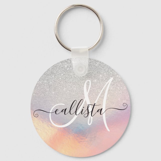 Porte-clés Gradient holographique de Silver Glitter (Recto)