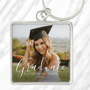 Porte-clés Graduate 2025 Script Photo personnalisée