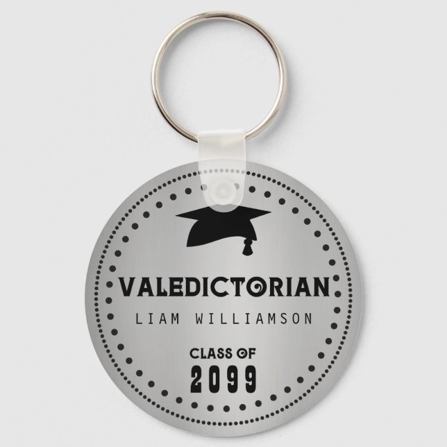Porte-clés Graduation de Valedictorian noir et argent (Recto)