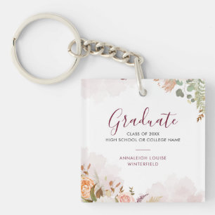 Porte-clés Graduation élégante Floral Bloom Grad Party Custom