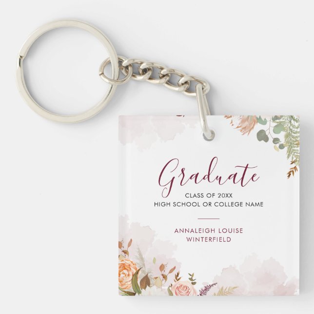 Porte-clés Graduation élégante Floral Bloom Grad Party Custom (Devant)