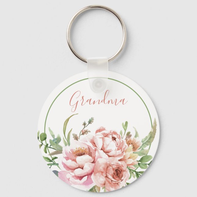 Porte-clés Grand-mère Floral Porte - clé personnalisé | modif (Recto)