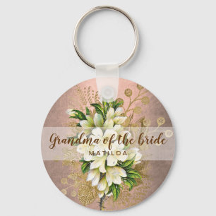 Porte-clés Grand-mère florale rose en cuivre de la mariée