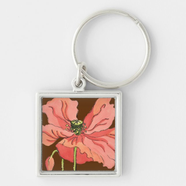 Porte-clés Grande Fleur rose avec Arrière - plan rouge profon (Devant)