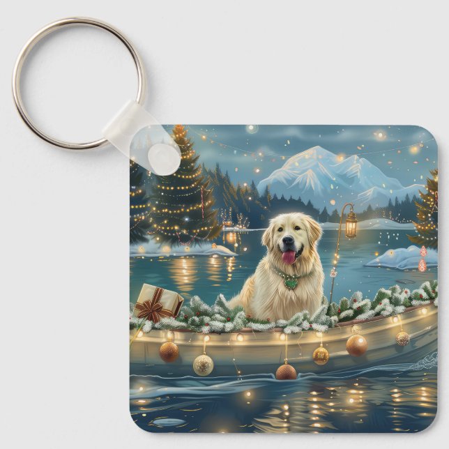 Porte-clés Grande Pyrénées Noël Festive Voyage (Recto)