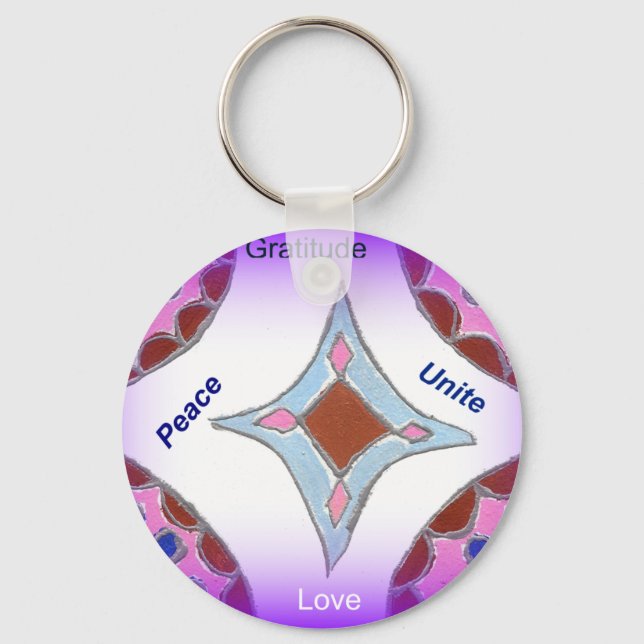 Porte-clés "Gratitude Peace Love Unite" Mandala Art Imprimer (Recto)