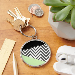 Porte-clés Gray Zigzag, Gray Chevron, Zigzag Pattern, Mint