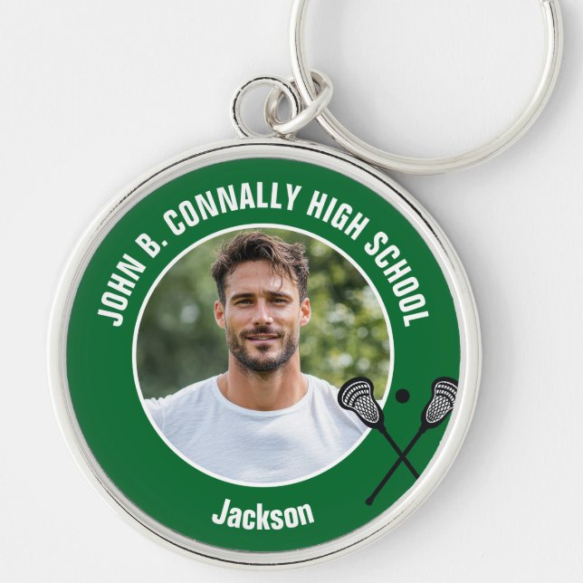 Porte-clés Green Lacrosse Player Photo High School Spirit (Devant)