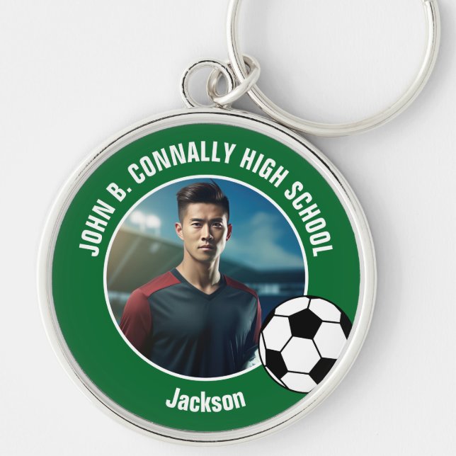 Porte-clés Green Soccer Player Photo High School (Devant)