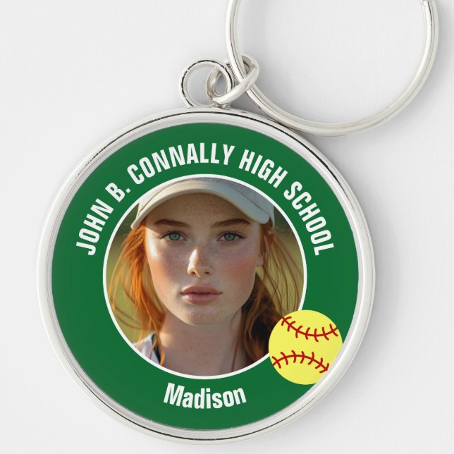 Porte-clés Green Softball Player Photo High School Keepsake (Devant)