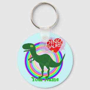 Porte-clés Green T-Rex Dinosaur Keychain with Name