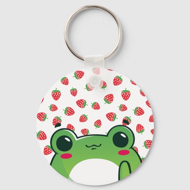 Porte-clés Grenouille à fraise Kawaii (Recto)