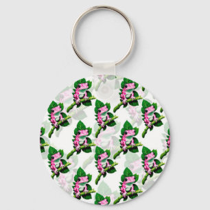 Porte-clés Grenouille Rose Sur La Feuille Verte Motif Design
