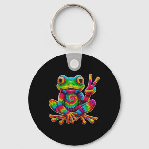 Porte-clés Grenouille Tie-dye Signe de Paix Noël Hippie Greno