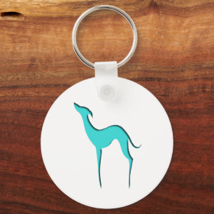 Porte-clés Greyhound Whippet chien turquoise silhouette bleue