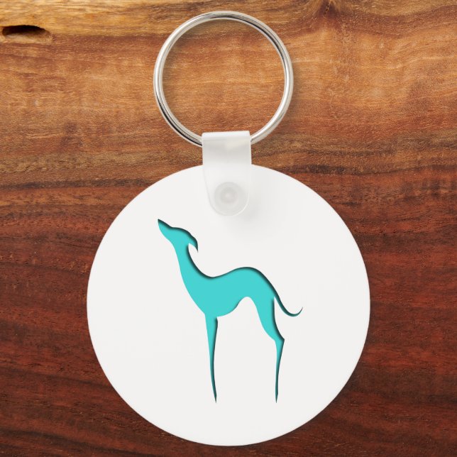Porte-clés Greyhound Whippet chien turquoise silhouette bleue (Recto)