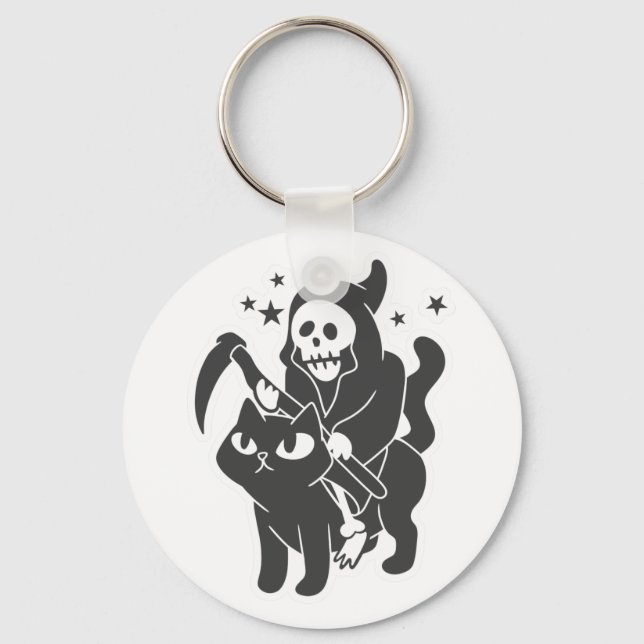 Porte-clés Grim reaper riding a cat - Choose background color (Recto)