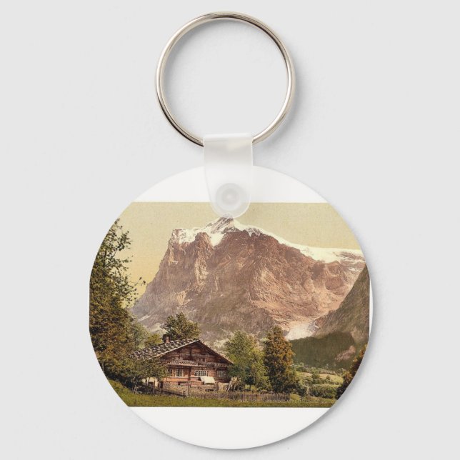 Porte-clés Grindelwald, chalet et mont Wetterhorn, Bernese (Recto)