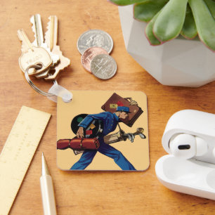 Porte-clés Groom d'étage vintage en uniforme, valise et club 