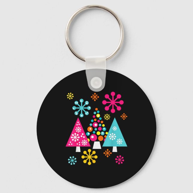 Porte-clés Groovy Retro Christmas Trees And Snowflakes  (Recto)