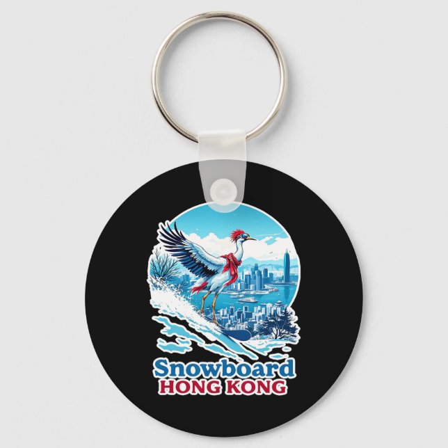 Porte-clés Grue De Snowboard À Hong Kong Skyline Bleu (Recto)