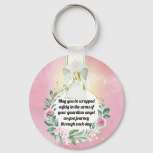 Porte-clés Guardian protection ange citation rose rose couron