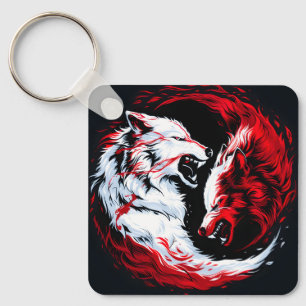 Porte-clés Guerrier Loup Cosmique Rouge Blanc