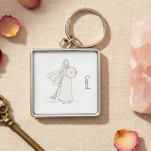 Porte-clés Guerrière minimaliste moderne - Art linéaire