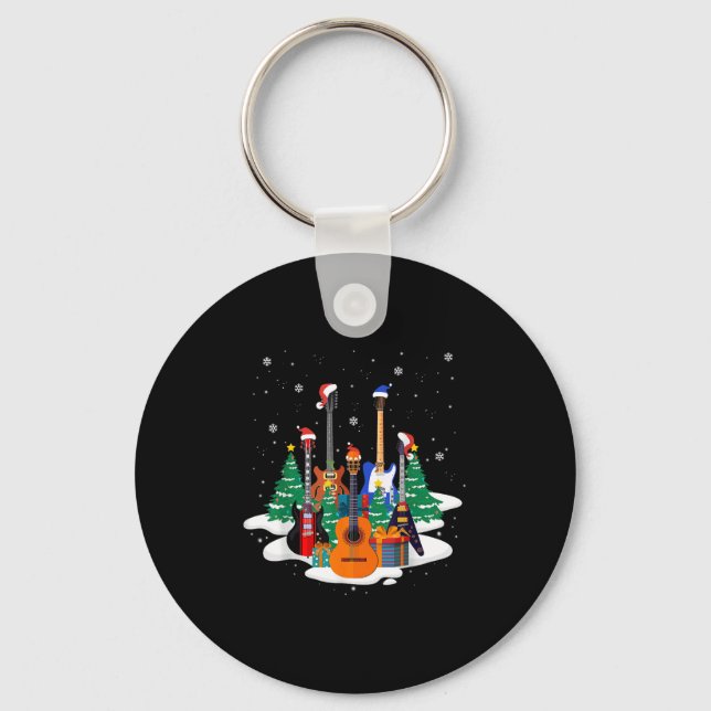Porte-clés Guitar Santa Hat Christmas Tree Funny Music Loves  (Recto)