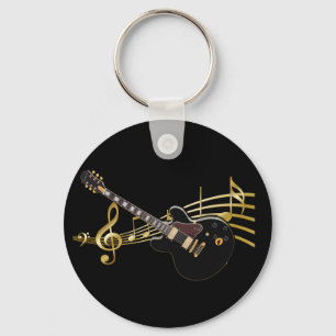 Porte-clés Guitare Noire Sur Porte - clé De Partition Musique