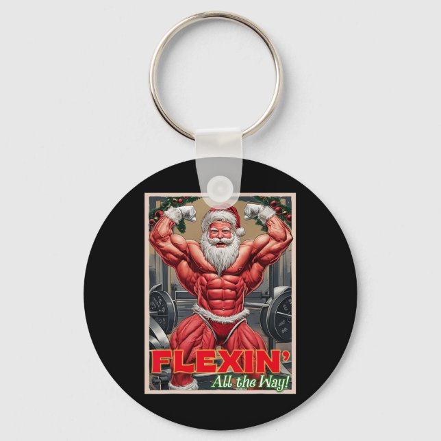 Porte-clés Gym Musculaire Père Noël Flexin Tout Le Chemin Pom (Recto)