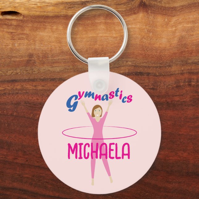 Porte-clés Gymnastique Pink hula hoop girl Nom personnalisé (Recto)