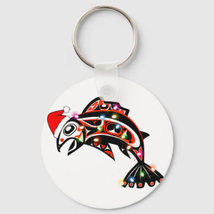 Porte-clés Haida Esprit Saumon Animal avec lumières de Noël