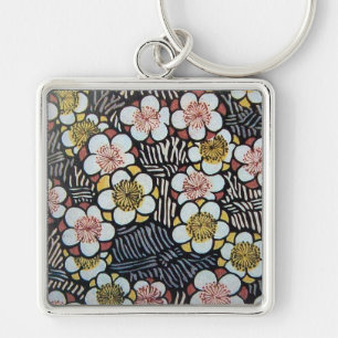 PORTE-CLÉS HAIKU/ FLEURS DE PRINTEMPS JAUNE ROSE BLANC NOIR