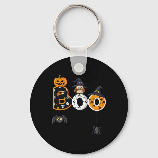 Porte-clés Halloween Boo Owl Avec Sorcière Casquette Araignée (Recto)