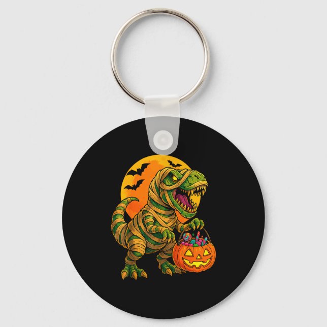 Porte-clés Halloween Boys Dinosaur Mummy T Rex Y Pumpkin Moon (Recto)