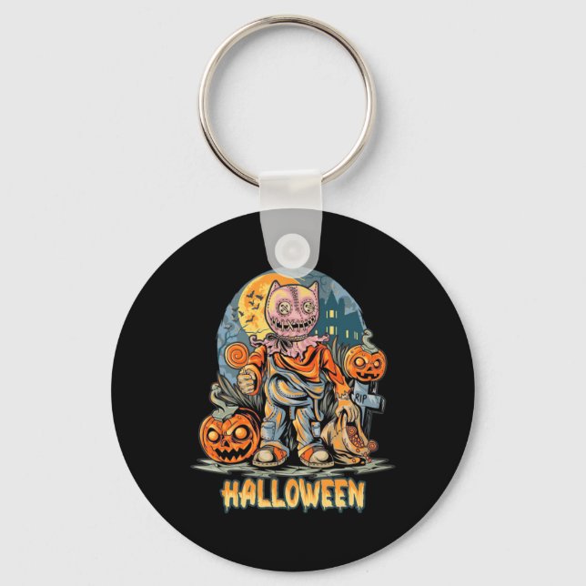 Porte-clés Halloween Et Chat (Recto)