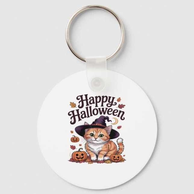 Porte-clés Halloween heureux Citrouille de chat (Recto)