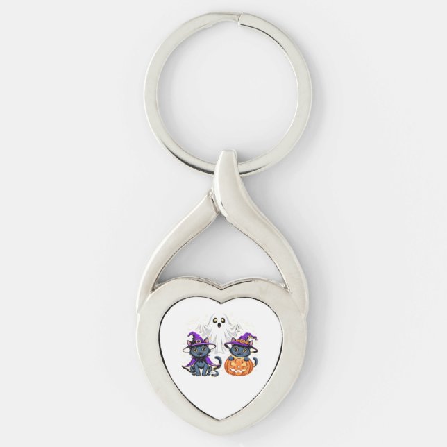 Porte-clés Halloween mignon Fantôme Citrouille Chat Classique (Devant)