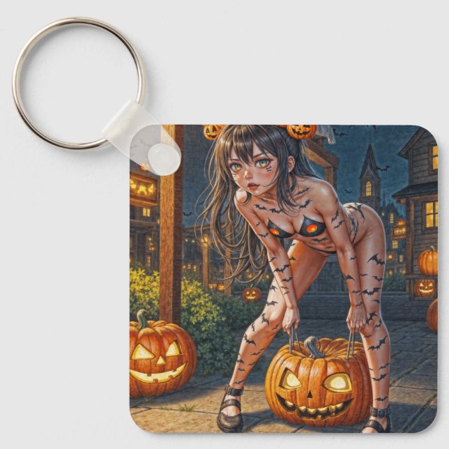 Porte-clés Halloween Monster Jack-o-Lantern & Bat Vixen Girl (Recto)