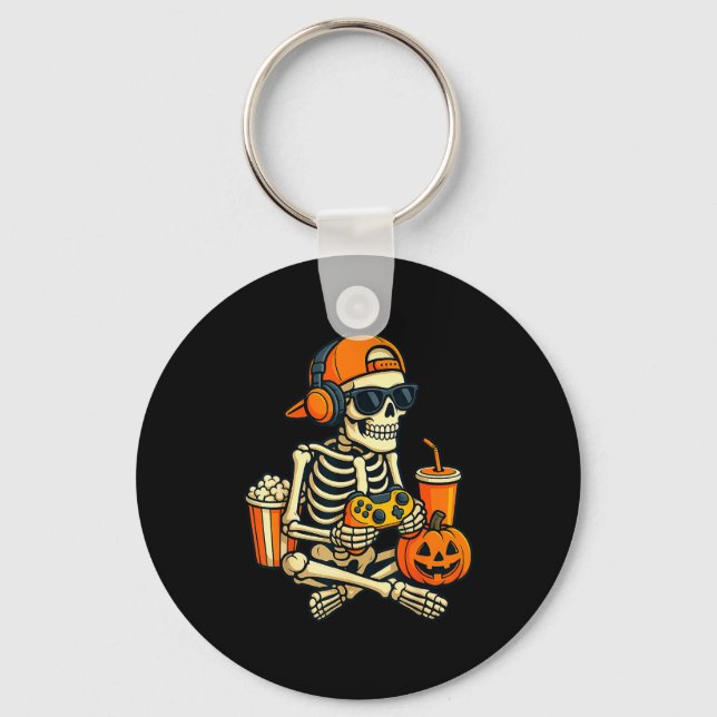 Porte-clés Halloween Skeleton Gamer Video Gaming Boys Men Kid (Recto)