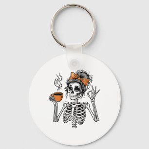 Porte-clés Halloween Squelette Messy Bun Café Costume drôle