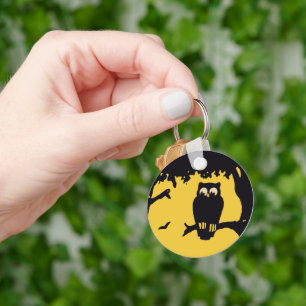 Porte-clés Halloween vintage, hibou effrayant dans l'arbre av