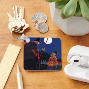 Porte-clés Halloween vintage, sorcière effrayante avec garçon