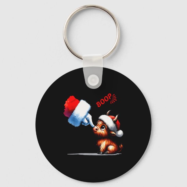 Porte-clés Hand Boop Christmas Highland Cow Santa Farmer Anim (Recto)