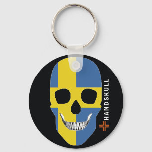 Porte-clés HANDSKULL Suède, Happy crâne, Drapeau Suède