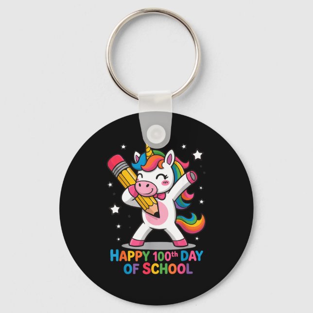 Porte-clés Happy 100th Day Of School Cute Rainbow Unicorn Wom (Recto)