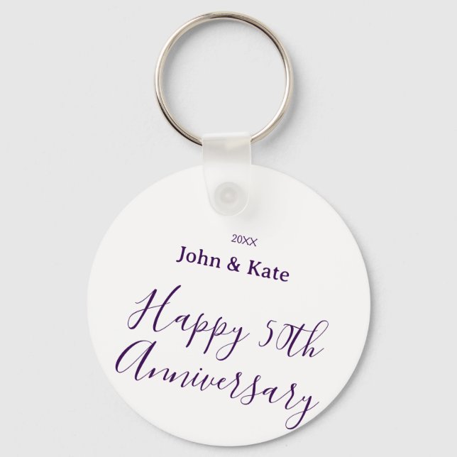 Porte-clés Happy 50th anniversary purple name year simple  (Recto)